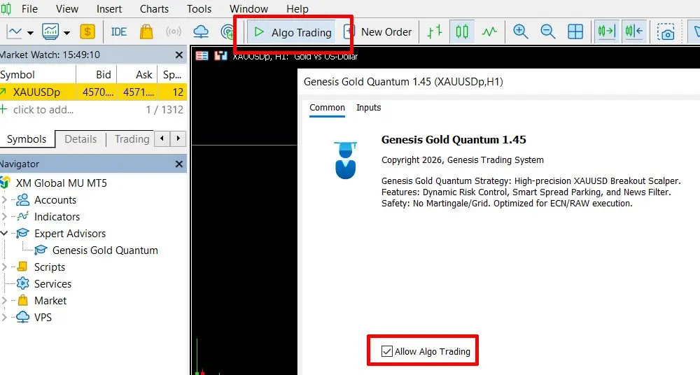 Expert Advisor Common Settings Tab in MetaTrader 5